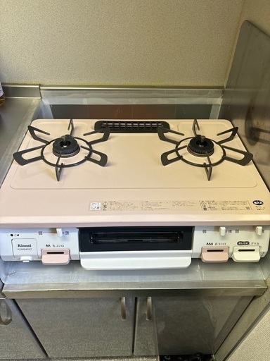 ガステーブルコンロ 水なし片面焼きグリル[左強火] パステルピンク 