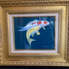 錦鯉　油絵　S.Kodaira 額縁付き