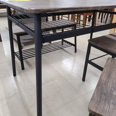 J7933 ダイニングテーブルセット 椅子2脚 ベンチ付 ブラウン