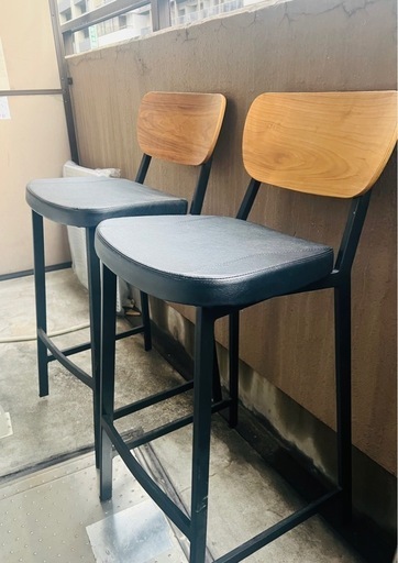 木製背もたれのバースツール 2脚セット カウンター用椅子 台東区引き取り用 木製背もたれのバースツール 2脚セット カウンター用椅子 台東区