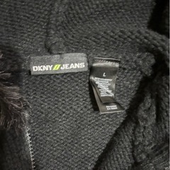DKNY ファーフード付き ニット ジャケット