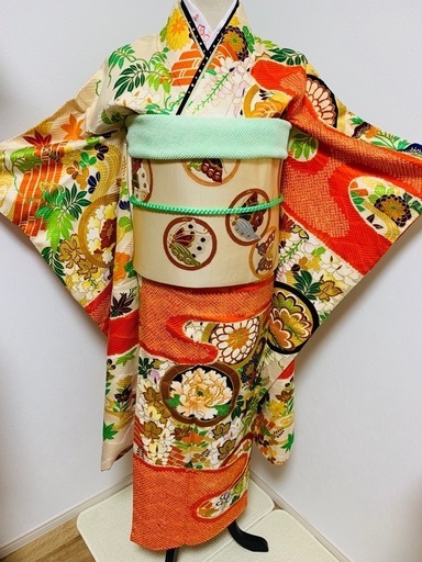 振袖フルセット 青系 成人式 結婚式 お祝い 金駒刺繍 豪華 振袖 フル