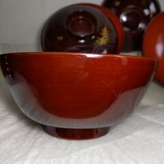 食器 川連漆器 沈金 蒔絵 蓋付 お吸物椀 お椀 10客セット古代朱