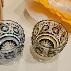 値下げしました！復元薩摩切子 猪口2個 藍黄