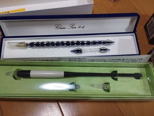 ガラスペン 佐瀬工業所 ペン２本セット　青黒インク付き