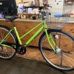 【前後タイヤ・チューブ新品！】 LEDオートライト　6段変速　27インチ自転車　モスグリーン 前後タイヤ・チューブ新品！】 LEDオートライト 6段変速 27インチ