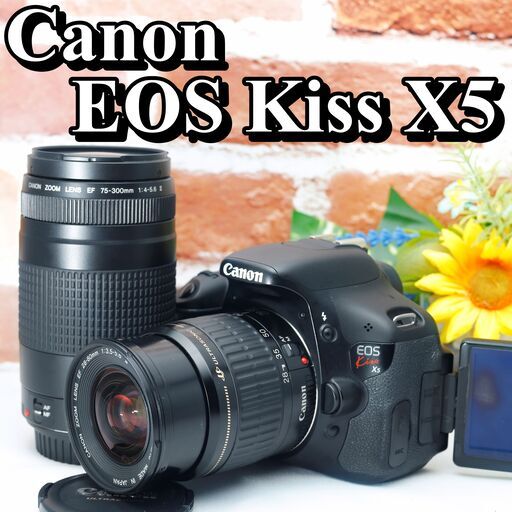 【全国送料無料】Canon EOS Kiss X5 ✨ダブルズームキット ダブルレンズ✨ 届いたらすぐに使えます✨ 自撮りもラクラク✨レンズキット キヤノン キャノン 全国送料無料】Canon EOS Kiss X5 ✨ダブルズームキット ダブルレンズ