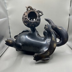 k1102613 時代 古銅玉獅子 中国美術 朝鮮 銅製 銅器 唐銅 置物 骨董品 美術