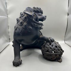 k1102613 時代 古銅玉獅子 中国美術 朝鮮 銅製 銅器 唐銅 置物 骨董品 美術品 古美術 時代品 古玩 明治時代 銅製 ブロンズ 獅子彫刻 状渡し 中古 現状品