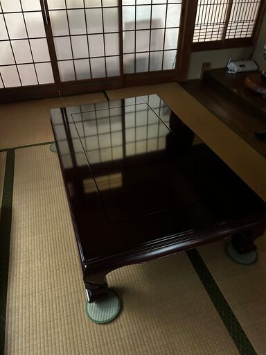 【美品】天然木花梨　座卓　無垢材 天然木 座卓 ちゃぶ台 ローテーブル 座卓（花梨材 天然木化粧合板） 美品】天然木花梨 座卓 無垢