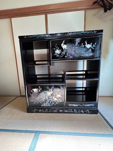 中国 アンティーク 家具 螺鈿細工 観音扉 棚 ビンテージ インテリア