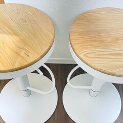 美品】カウンターチェア2脚セット【ホワイト、オーク】