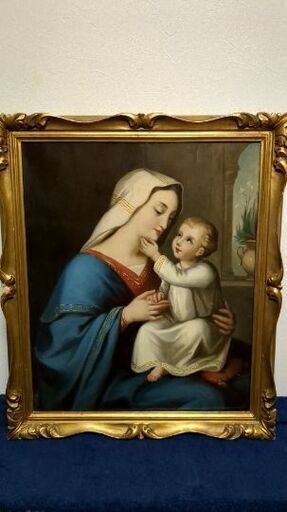 アンティーク 油彩 キリストとマリア