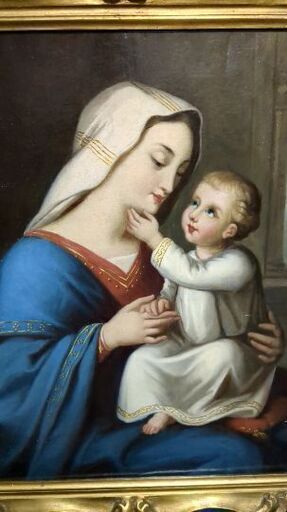 アンティーク 油彩 キリストとマリア