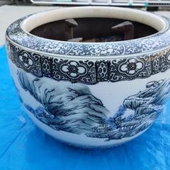 火鉢 山水絵柄 昭和レトロ