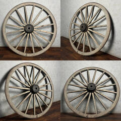 🔷🔶🔷WY14/78 大八車 車輪 蔵出し 直径111cm 鉄 木製 馬車 荷車 古民具 大型 オブジェ ディスプレイ インテリア ガーデニング★引取歓迎②〇🔷🔶🔷