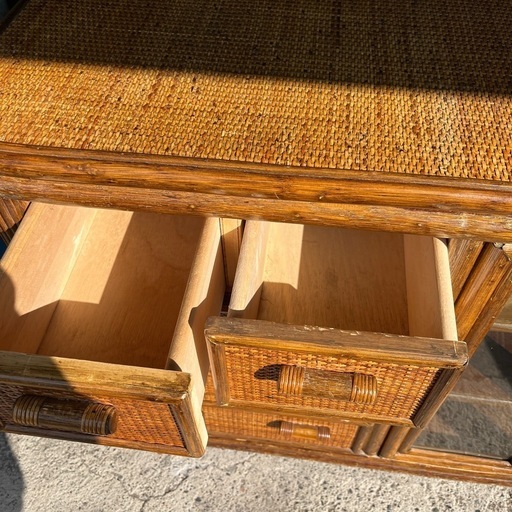 ヴィンテージ ラタン 籐 ワイド ローチェスト 棚 10杯 テレビ台 昭和レトロ ヴィンテージ ラタン 籐 ワイド ローチェスト テレビ台 昭和