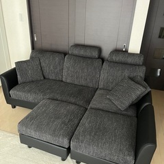 LOWYA オットマン2個付き3人がけソファー