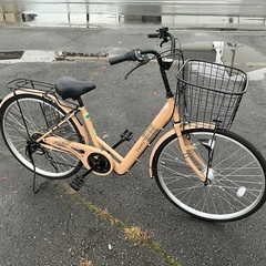 北海道旭川市 レトロ調 子供用 24インチ 自転車 ママチャリ 白 茶 防犯