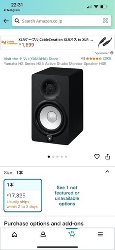 Yamaha HS5 アクティブスタジオモニタースピーカー 1本