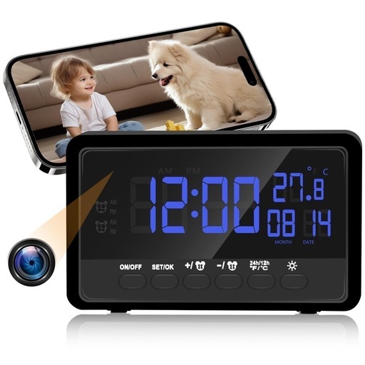 置時計型 防犯カメラ スマホ操作 長時間録画 wifi 動体検知 リアルタイム遠隔 監視カメラ 子供見守りカメラ 留守番カメラ