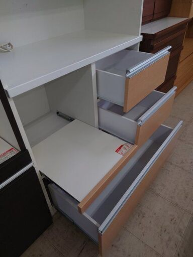 J8273 食器棚 3枚扉 ナチュラル×白 クリーニング済み 【リユースの 