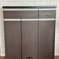 古い木枠のモールガラス戸棚4段キッチン収納食器棚収納棚古道具古家具 