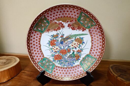 有田焼 緒方松右衛門 極上錦孔雀  大皿 直径61cm