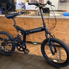 【美品！KYUZOダブルサスペンション】6段変速　セミファットタイヤ20インチ折りたたみ自転車　マットブラック 美品！KYUZOダブルサスペンション】6段変速 セミファットタイヤ20