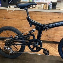 【美品！KYUZOダブルサスペンション】6段変速　セミファットタイヤ20インチ折りたたみ自転車　マットブラック