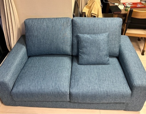ソファ ニトリ 2人掛け ブルー ファブリック 中古品