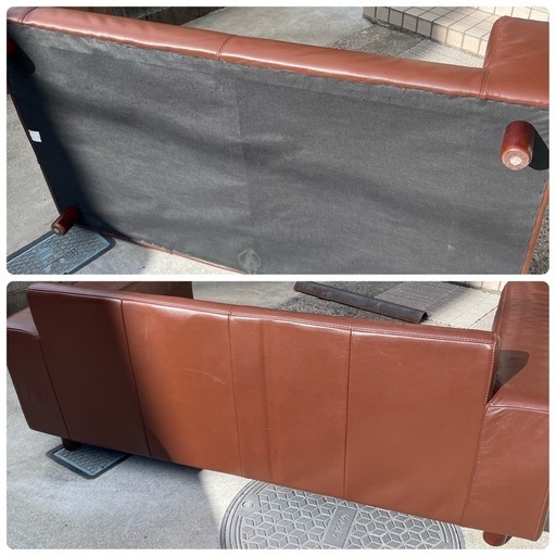 配送あり 無印良品 MUJI 革張りワイドアームソファ 2シーター 革張り