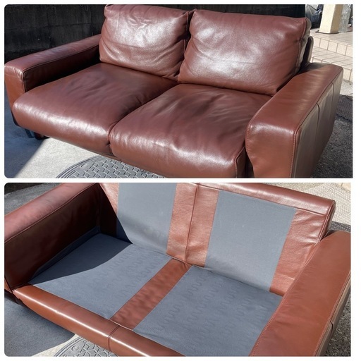 無印良品(MUJI) 本革張り2.5シーターソファー（廃盤） ※オットマン付き