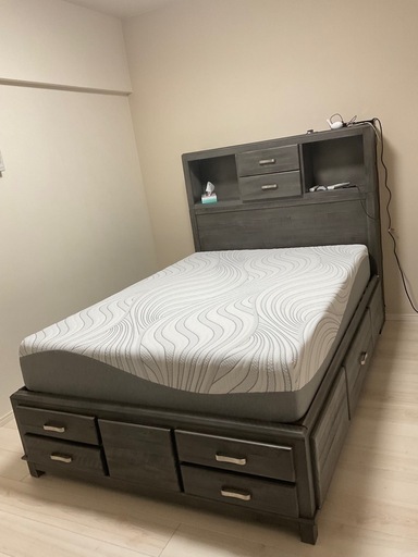 値下げ！大阪市　引き取り限定　美品　ダブルベッド　高反発マットレス付き ベッド ダブル マットレス付き セット ダブルベッド 収納 大容量