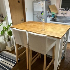 木製ダイニングテーブルと椅子セット IKEA ニトリ カウンター