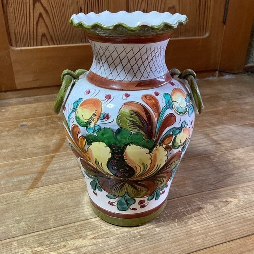 陶器製花瓶 花と鳥の絵柄 約30cm 陶器製 花瓶 花と鳥のデザイン 約30cm（和食器通販｜四季と