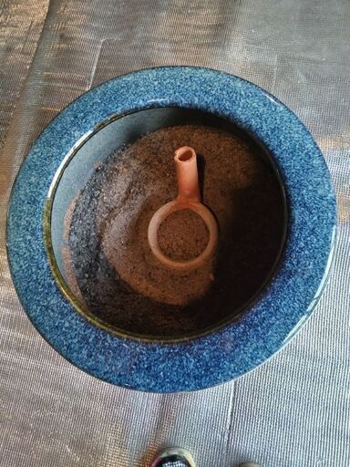 火鉢をお買い上げいただいたお客さんから､メダカを飼う鉢にしましたと 