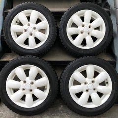 ［SOLD］14インチスズキ ラパン純正白アルミホイール スタッドレス 155/65R14 4本 2023年バリ溝