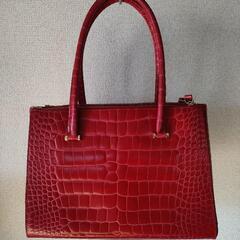 美品 フルラ FURLA トートバッグ クロコダイル型押し レザー ローズ レッド