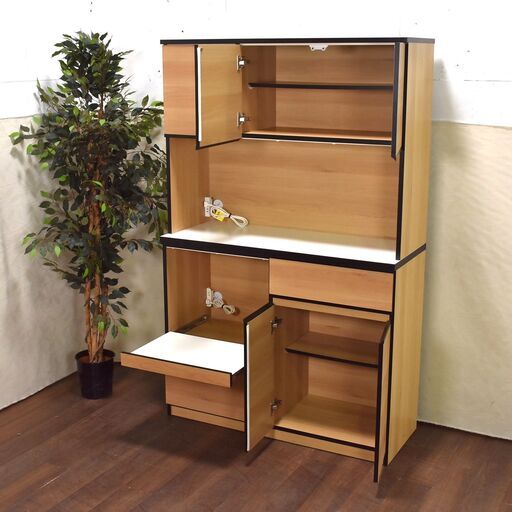 【ヤ取11/30終了】≪zyt1698ジ≫ 土井インテリヤ工業 キッチンカウンター 食器棚 幅116.5cm レンジ台/木目調/大川家具/KAGUCOCO/ナポリ/中古家具/宮城県仙台市 61027-14 ≪zyt1698ジ≫ 土井インテリヤ工業 キッチンカウンター 食器棚 幅116.5