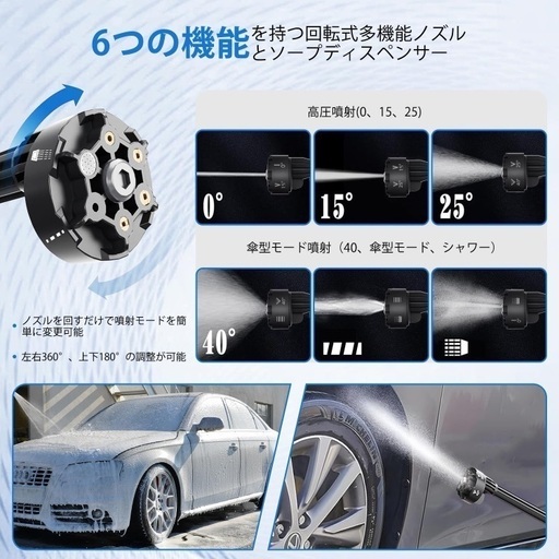 Amazon | 高圧洗浄機 コードレス 充電式 20000mAh大容量バッテリー マキタバッテリー互換 噴射距離10M 自吸式 6in1ノズル  多機能 収納ケース 持ち運び便利 小型 軽量 強力 簡単安全 洗車 掃除 外壁 庭 園芸 階段 家庭用 | 高圧洗浄機本体