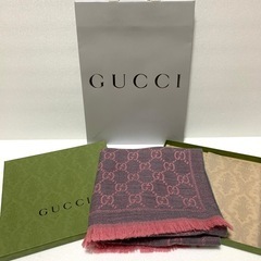 GUCCI グッチ ストール マフラー GG柄 ライトピンク・グレー ウール100
