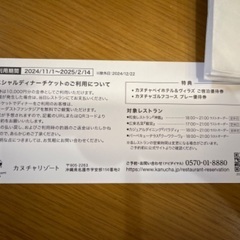 カヌチャ　ディナー、優待券