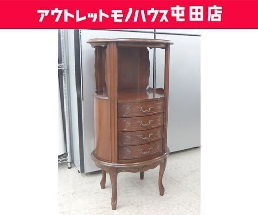 アンティーク調 ネコ足 洋風電話台 引き出し4段 FAXスタンド 花台 収納 棚 猫脚☆ 札幌市 北区 屯田