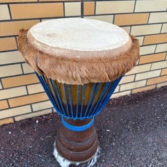特別セーフ 高級特大 35×63 青と茶色 木彫りジャンベ 毛皮W 和楽器