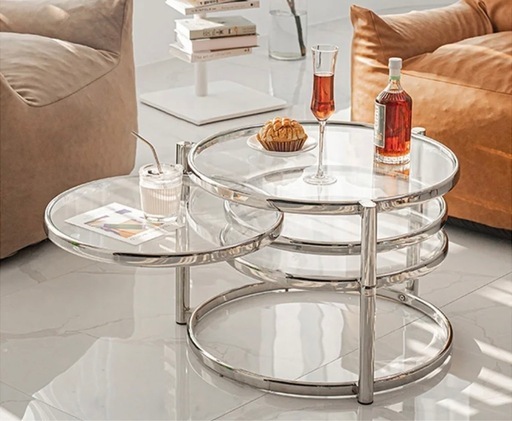 ミッドセンチュリー テーブル ガラス 3段サイドテーブル モダン 机