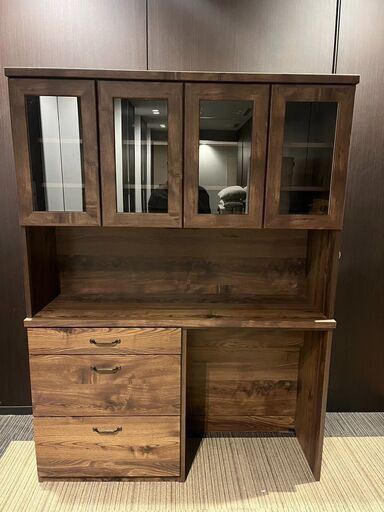 展示品・未使用品】食器棚 アンティーク調 ゴミ箱収納タイプ 日本製 