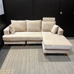 展示品・未使用品】ベルベット調 3人掛けカウチソファ ハイバック  