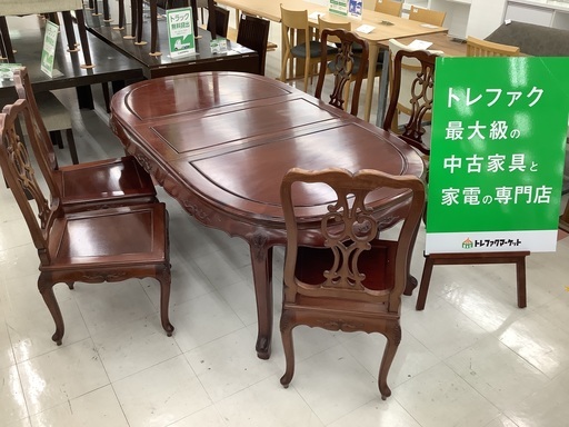 【トレファクマーケット千葉おゆみ野店】ご来店いただける方限定！ダイニング6点セット ブラウン エクステンション式　ヴィンテージ調　木製 のご紹介です！