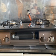 LPガス 二口コンロ 幅約56cm ブラック